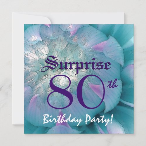 SURPRISE 80th Birthday Blue and Purple Dahlia W078 Invitation