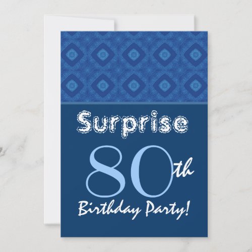 SURPRISE 80th Birthday Blue Diamond Pattern Personalized Invites