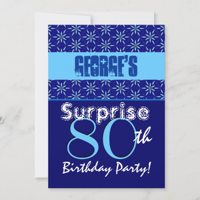 SURPRISE 80th Birthday Blue Stars W1431 Invitation (Front)