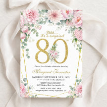 Surprise 80th Birthday Blush Pink Gold Floral