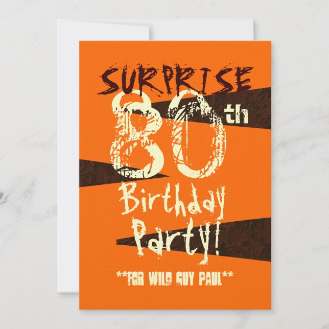 SURPRISE 80th Birthday Brown Ivory Orange C735 Invitation (Front)