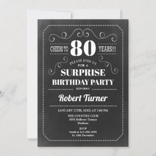 Surprise 80th Birthday - Chalkboard Invitation