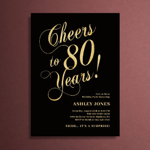 Surprise 80th Birthday Elegant Gold Black Invitation