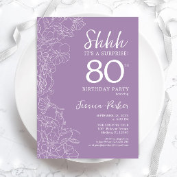Surprise 80th Birthday - Floral Purple Invitation