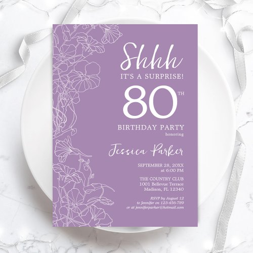 Surprise 80th Birthday _ Floral Purple Invitation