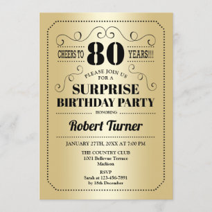 Surprise 80th Birthday - Gold Black Invitation