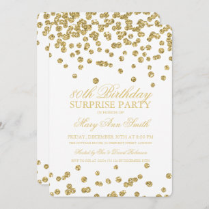 Surprise 80th Birthday Gold Glitter Confetti Invitation