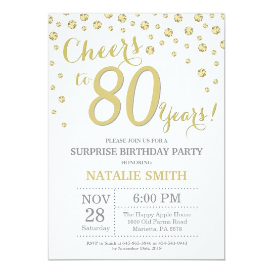 Surprise 80th Birthday Gold Glitter Diamond Invitation | Zazzle.com