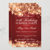 Surprise 80th Birthday Gold & Red Sparkling Lights Invitation (Front/Back)