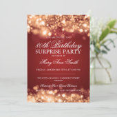 Surprise 80th Birthday Gold & Red Sparkling Lights Invitation (Standing Front)