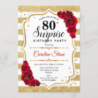 Surprise 80th Birthday - Gold White Red