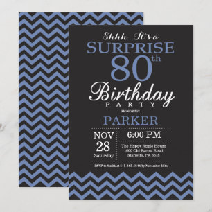 Surprise 80th Birthday Invitation Black and Blue