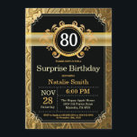 Surprise 80th Birthday Invitation Black and Gold<br><div class="desc">Surprise 80th Birthday Invitation with Black and Gold Glitter Background. Adult Birthday. Male Men or Women Birthday. Kids Boy or Girl Lady Teen Teenage Bday Invite. 13th 15th 16th 18th 20th 21st 30th 40th 50th 60th 70th 80th 90th 100th. Any Age. For further customization, please click the "Customize it" button...</div>