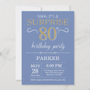 Surprise 80th Birthday Invitation Blue and Gold