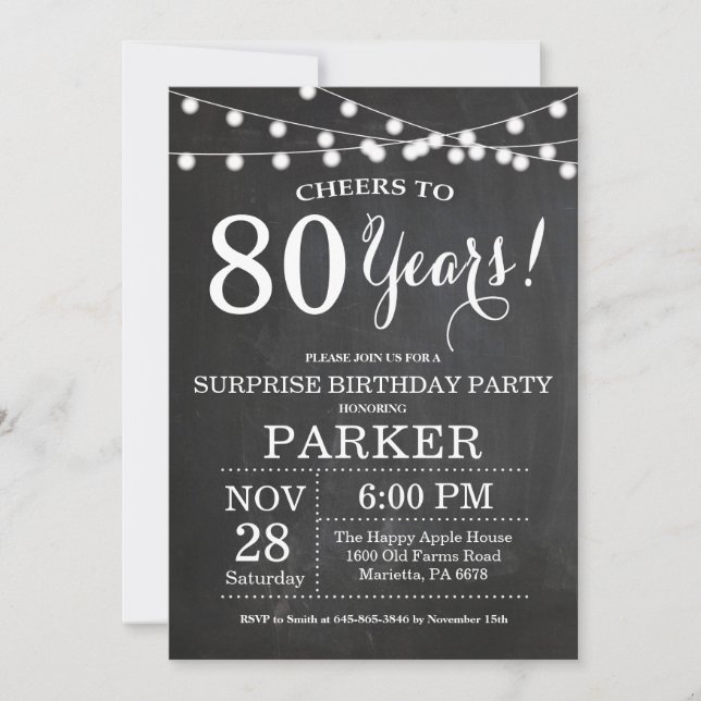 Surprise 80th Birthday Invitation Chalkboard (Front)