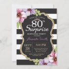 Surprise 80th Birthday Invitation Floral Gold