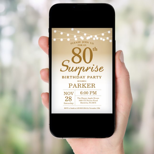 Surprise 80th Birthday Invitation Gold (Front Digital)