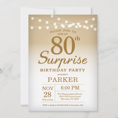 Surprise 80th Birthday Invitation Gold
