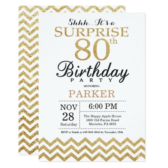 Surprise 80th Birthday Invitation Gold Glitter | Zazzle.com