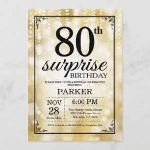 Surprise 80th Birthday Invitation Gold Glitter