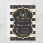 Surprise 80th Birthday Invitation. Gold Glitter