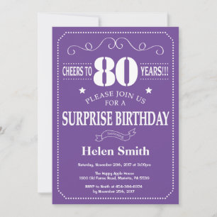 Surprise 80th Birthday Invitation Purple and White