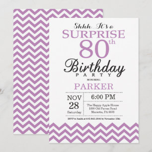 Surprise 80th Birthday Invitation Purple Chevron