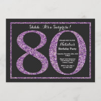 Surprise 80th Birthday Invitation Purple Glitter