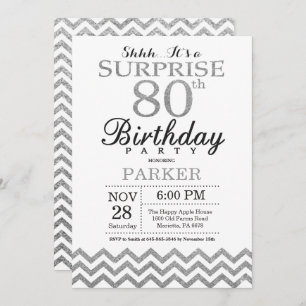 Surprise 80th Birthday Invitation Silver Glitter