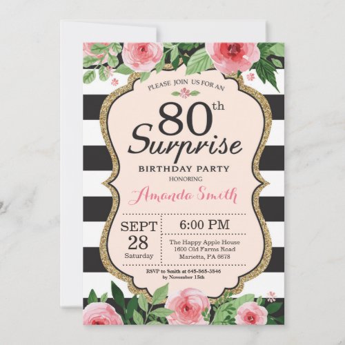 Surprise 80th Birthday Invitation Women Floral