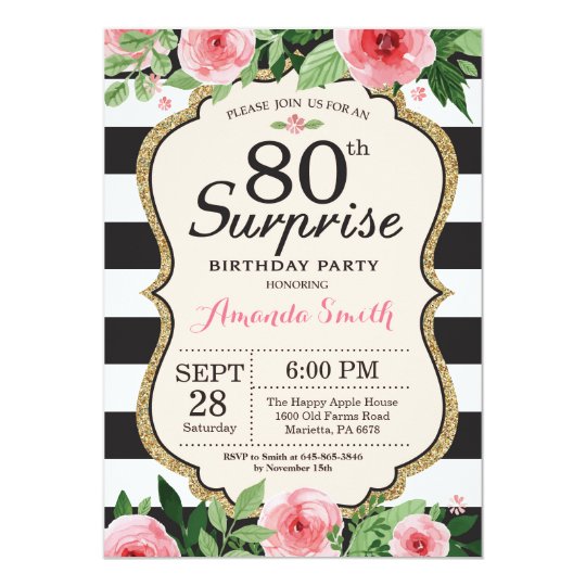 Surprise 80th Birthday Invitation Women Floral