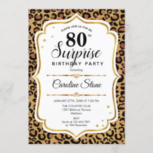 Surprise 80th Birthday - Leopard Gold White Invitation