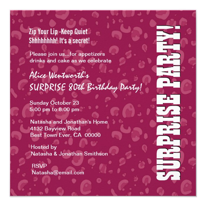 SURPRISE 80th Birthday Lipstick Red and White Personalized Invitation