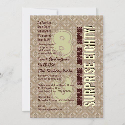 SURPRISE 80th Birthday Modern Vertical Numbers Invite
