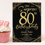 Surprise 80th Birthday Party Black & Gold Glitter Invitation<br><div class="desc">Throw a dazzling celebration with our Surprise 80th Birthday Party Black & Gold Glitter Invitation! Perfect for a glamorous and unforgettable event. Shop now and make the surprise truly sparkle! ✨🎉 Please note: The gold glitter effect is simulated,  no real glitter is used</div>