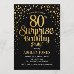 Surprise 80th Birthday Party - Black & Gold Invitation<br><div class="desc">Surprise 80th Birthday Party Invitation.
Elegant design in black and faux glitter gold. Features stylish script font and confetti. Message me if you need custom age.</div>