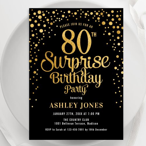 Surprise 80th Birthday Party - Black & Gold