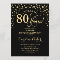 Surprise 80th Birthday Party - Gold Black