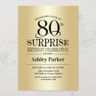 Surprise 80th Birthday Party - Gold Invitation
