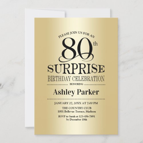 Surprise 80th Birthday Party _ Gold Invitation