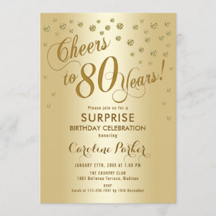 Surprise 80th Birthday Party - Gold Invitation