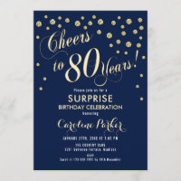 Surprise 80th Birthday Party - Gold Navy