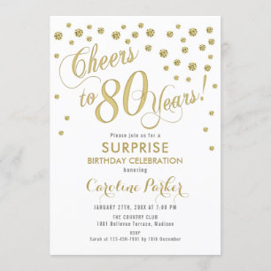 Surprise 80th Birthday Party - Gold White Invitation