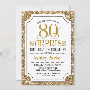 Surprise 80th Birthday Party - Gold White Invitation
