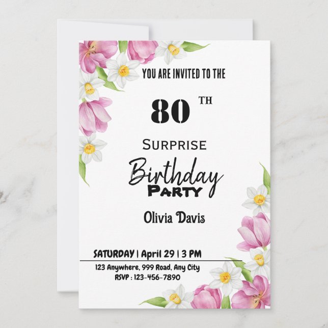 Editable 80th Surprise Birthday Invitation. INSTANT DOWNLOAD