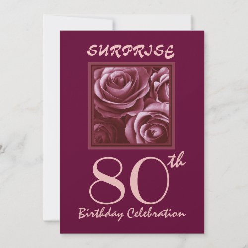 SURPRISE 80th Birthday Party Invite Purple Roses