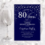 Surprise 80th Birthday Party - Navy Blue Silver Invitation