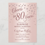 Surprise 80th Birthday Party - Rose Gold Invitation<br><div class="desc">Surprise 80th Birthday Party Invitation
Elegant design with faux glitter rose gold. Features script font and confetti. Cheers to 80 Years! Message me if you need a custom age.</div>
