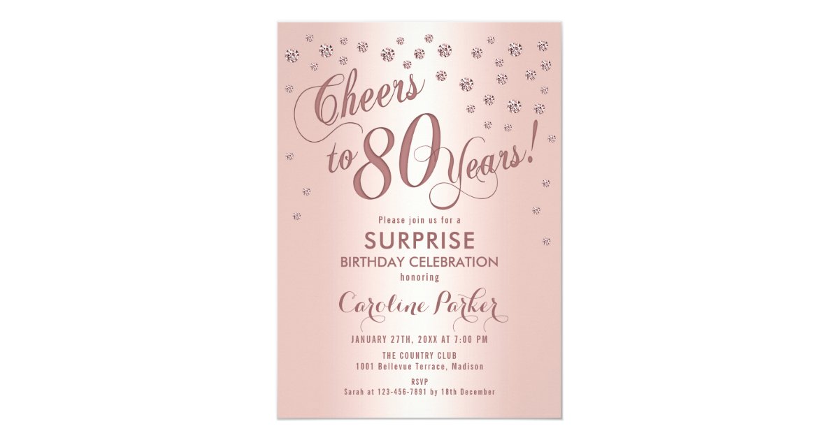 Surprise 80th Birthday Party Rose Gold Invitation