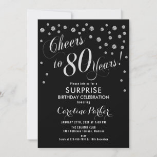 Surprise 80th Birthday Party - Silver Black Invitation